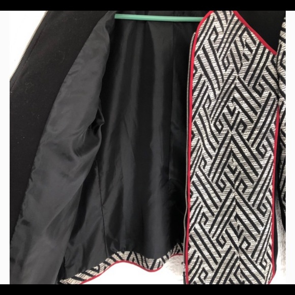 H&M Aztec Key Print Moto Blazer Black Size 10 - Picture 4 of 9
